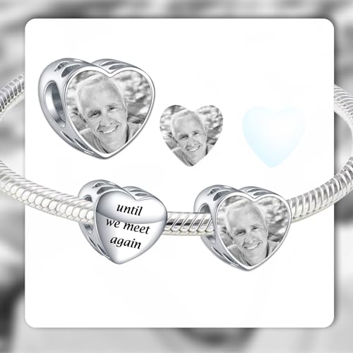 NINGAN Personalized Photo Charms For Bracelets/Necklace 925 Sterling Silver Love Heart Shaped Engraved Customize Picture Gift for Birthday Mother's Day,Bead Charms Jewelry for Women2
