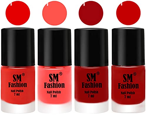 Image of Nail Polish Combo Set (Pack of 4) Quick Dry Gel Finish Nail Paint | Fire Orange,Baby Pink,Light Red,Orange | 7 ml Each