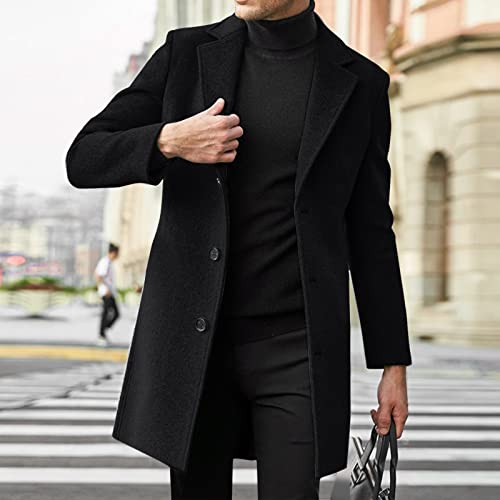 Mens Single Breasted Trench Coat Winter Pea Coat Notch Lapel Long Casual Overcoat Slim Fit Long Jacket Pea Coat3