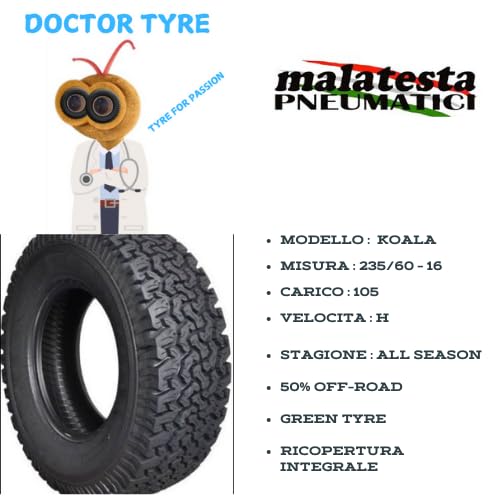 Doctor Tyre by MALATESTA KOALA 235/60 R16 100H – Pneumatici Fuoristrada Ricoperti A/T | Gomme Off-Road All Terrain per SUV e 4x4 – Made in Italy