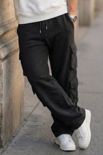 Image of Veirdo Cotton Terry 6 Pocket Oversized Baggy Fit Knitted Cargo Pant for Men (Colors: Black & Grey)
