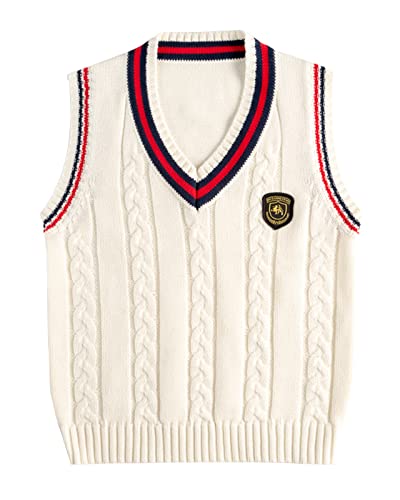Boys Girls V-Neck Knitted Sweater Vest School Uniform Kids Knit Sweater Vest Sleeveless Pullover Waistcoat