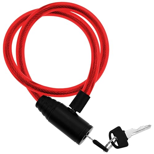 Candado para patinete electrico cable de Acero resistente 60 cm cierre avanzado con llave para una Seguridad Inigualable Confiable Robusto Practico (Rojo)