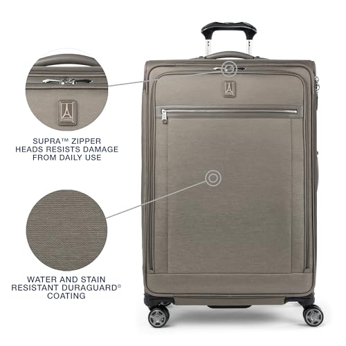 Image of Travelpro Platinum Elite Softside Expandable Checked Luggage, 8 Wheel Spinner Large Suitcase, TSA Lock, Men and Women, Metallic Sand, Checked Large 29-Inch