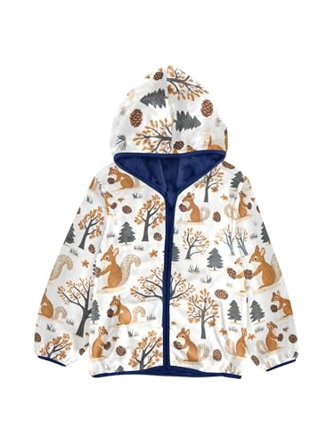 Forest Squirrels Pine Cones Girls Fleece Jacket Girls Fall Jacket Boys Coats Zip Up Hoodie Children Outerwear 2-10T