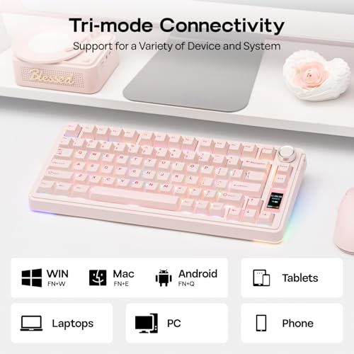 Image of EPOMAKER X Aula EA75 MAX 75% Wireless Gaming Keyboard with Screen & Rotary Knob, Hot Swap, PBT Keycaps, Creamy Gasket, RGB Mechanical Keyboard, US Layout (Pink, Reaper Switch)