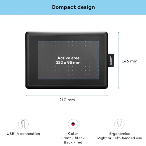 One by Wacom Stifttablett mit drucksensitivem Stift, geeignet für Windows, Mac & Chromebook, Small,...