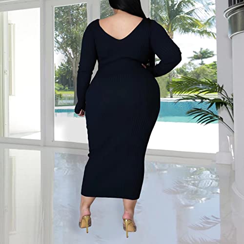 Image of Women's Plus Size Sexy Long Sleeve Maxi Sweater Off Shoulder Knit Dress