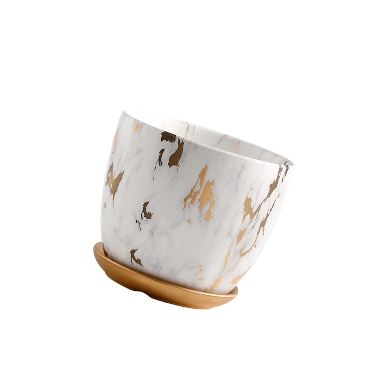BESPORTBLE Vaso in Ceramica Motivo Marmorizzato Bianco, Contenitore per Piante Grasse e Cactus, Design Creativo Rotondo per Decorazioni di Giardino e Regalo per Appassionati di Piante