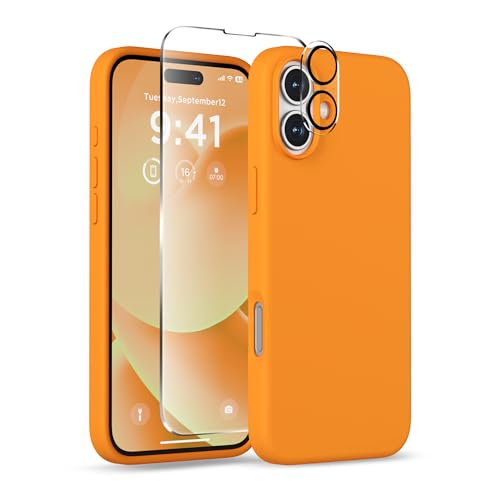 Image of Magnetic for iPhone 16 Case, Compatible with MagSafe, Liquid Silicone Phone Cover with Screen Protector & Camera Protector, Soft Anti-Scratch Microfiber Lining Inside 6.1 inch, Orange