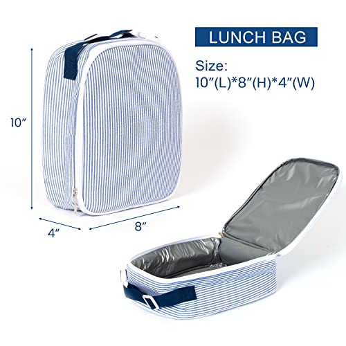 MT WORLD Kids' Backpacks with Lunch Boxes Set,Personalized Kids Backpacks & Lunch Bag with Name,Seersucker Toddler Preppy Bookbag Set with Lunchbox for Preschool Kindergarten Back to School Gifts2