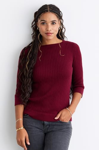 Women's Organic Cotton 3/4 Sleeve Cable Boat Neck Sweater2