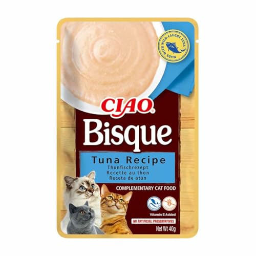 INABA - INABA Churu Bisque - Purée pour chats - Snacks recette thon - Récompenses crémeuses saines - Sans céréales, conservateurs, colorants - Seulement 16 calories - 40 g
