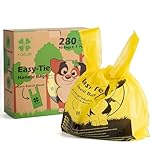 YORJA Tie Handles Dog Poo Bags, 280 Pet Poop Bags, Thick and Strong 100% Leak-Proof Biodegradable Cat Litter Waste Bags (Yellow)