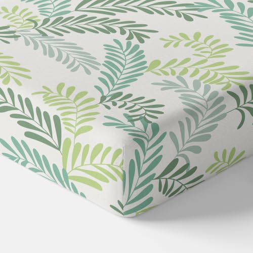 Image of LORETO - A QUALITY LINEN BRAND 144 TC 100% Pure Cotton Double /Queen Fitted Bedsheet with 2 Pillow Covers for 72 x 60 Inch Mattress, All-Around Elastic, 8 Inch Deep Pocket, Green Leafy Haven