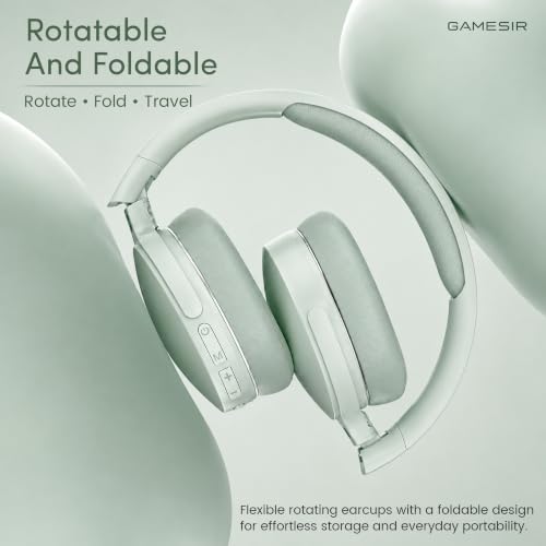 Image of GameSir BeatXtra Wireless Stereo Bluetooth Headphones V5.3, Over Ear Foldable Headset with 40mm Drivers, Soft Cushioned Ear Pads, Built-in Mic, AUX Input, 10M Wireless Range, Teen & Adults (Green)