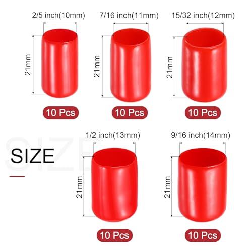 Tapas protectoras de goma rojas uxcell de alta resistencia para roscas de 10mm a 14mm 3