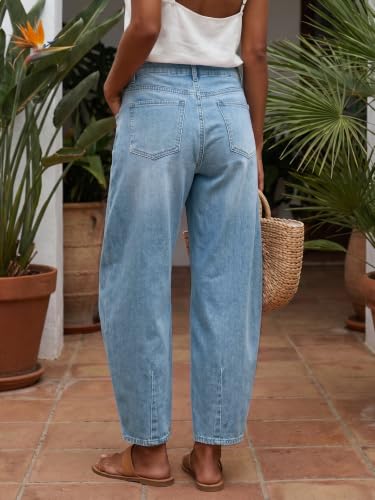 Image of Saodimallsu Womens Barrel Jeans Cropped High Waisted Baggy Wide Straight Leg Boyfriend Denim Pants for Casual Wear