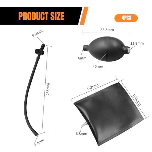 mizikuu 4 Stück Montagekissen, Luftkissenheber Fenstermontage Air Wedge Pump bis 200kg Montagekissen Luftkissen Hebekissen die Türfensterinstallation und Auto-Reparatur, Schwarz