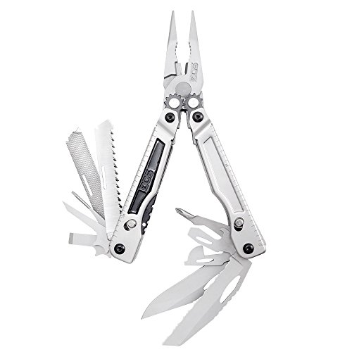 SOG PowerPlay Multi-Tool PX1001-CP - 18 Tools, Stainless Steel Handle, Hard Molded Nylon Sheath, Compound Leverage