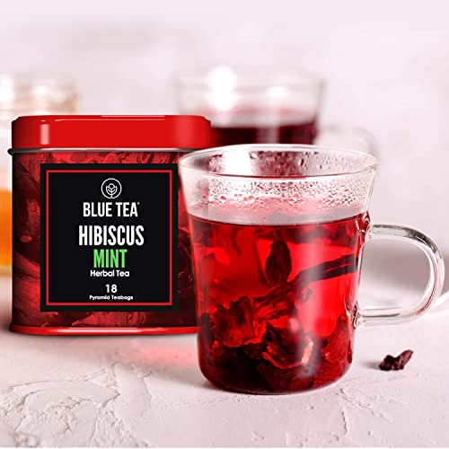 Blue Tea - Hibiscus Mint Tea -18 Tea Bags || Soothing Tea || Caffeine Free - Herbal Tea - Gluten Free - Non Gmo - Eco-Conscious Tin Packaging | #TOP4