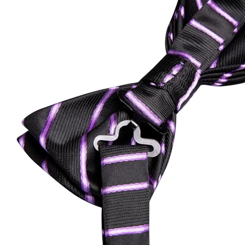 Image of Dubulle Mens Paisley Striped Bowtie Set Pre-tied Bowtie for Men and Pocket Square Set Wedding Business