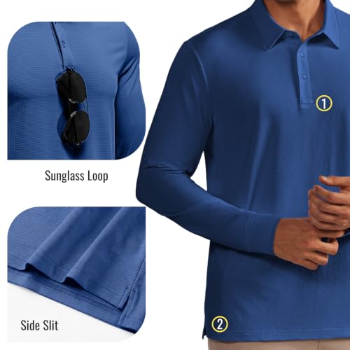 PINSPARK Mens Long Sleeve Sun Protection Polo Shirts Quick Dry Golf Shirts — view 4
