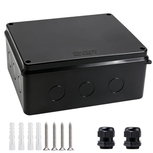 Image of Junction Box, Reserved Holes Electrical Boxes Waterproof IP65 ABS Plastic Electrical Power Cord Enclosure Project Box Black 11.8 x 9.8 x 4.7 inch(300x250x120mm)