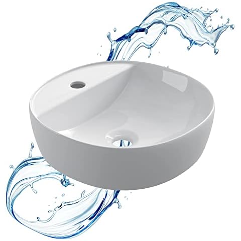 Lavabo STARBATH PLUS sobre encimera redondo blanco con agujero para grifo Cover