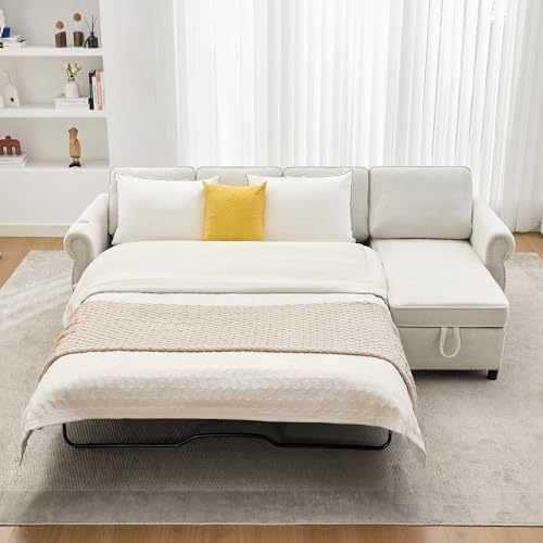 Image of ERYE L-Shaped Reversible Sectional Sofa with Pull Out Queen Memory Mattress Sleeper Bed, 2-in-1 L-Shaped Corner Sectional Couches W /Wireless Charging, Storage Chaise Lounge