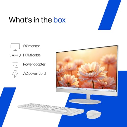 Image of HP All-in-One, Intel Processor N200 (8GB DDR4, 512GB SSD) FHD, IPS, Anti-Glare, 23.8''(60.5cm), Win11, M365* Office 24, Shell White, 5.26kg, FHD IR tilt Camera, 24-cr0302in Desktop