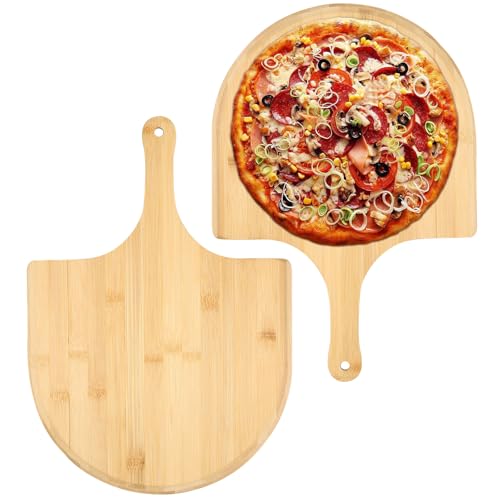 VAVPUP 2PCS Bamboo Pizza Peel Rack Food Tray & Cutting Board Angled Blade Hanging Hook Non-Slip Long Handle for Homemade Pizza and Bread 15.75 × 11.02 × 0.31 Inches