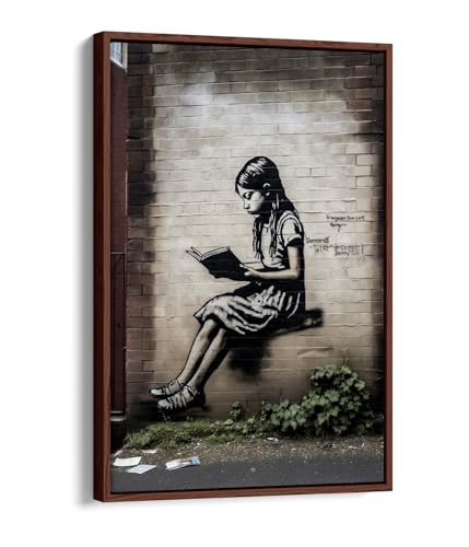 Toile Banksy 2 cadre flottant tableau jeune femme moderne 50.8x76.2 cm
