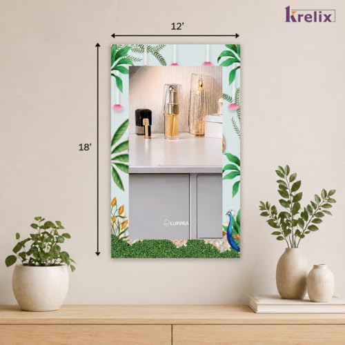 Image of KERLIX 12x18 Inch Rectangular Frameless Wall Mirror CNC Polished Decorative Digital Design Mirror for Bathroom, Makeup, Bedroom & Living Room