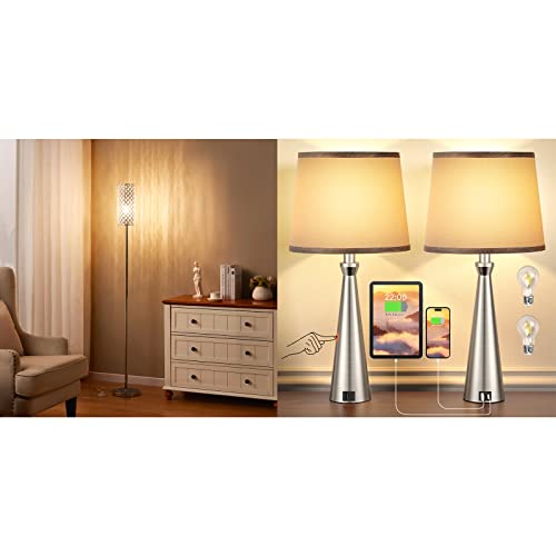 Acaxin Lamps For Bedrooms Set Of 3 - Nightstand Bedroom Lamps With Usb Charging Port, Dimmable Touch Bed Side Table Lamp For Guest Room, Crystal Floor Lamp For Living Room #TOP15