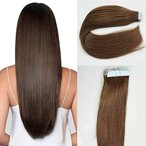 Fenicy Tape-in Human Hair Extensions Pu Skin Weft Medium Brown 18Inch20pcs