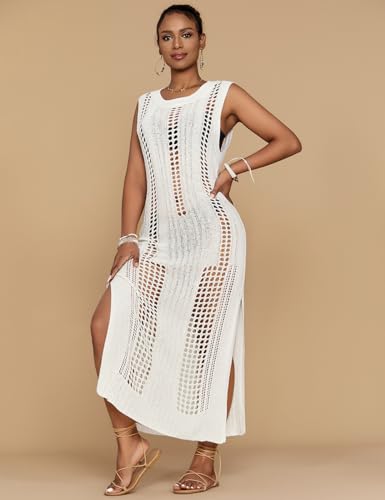 Image of Bsubseach Womens Crochet Beach Cover Ups Sleeveless Swimsuit Dress