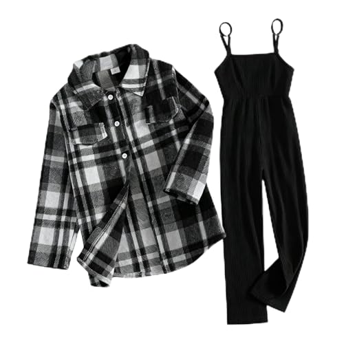 Image of Toddler Girl Clothes Plaid Long Sleeve Button Down Shirt Corduroy Overall Jumpsuit Girls Fall Winter Outfit Set