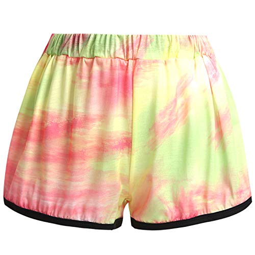 ranrann Pantalones Cortos Deportivos Mujer de Moda Verano Tie Dye Ropa Deportes Shorts Yoga Jogging Correr Workout Amarillo S