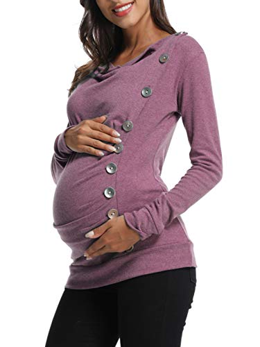 BlackCherry Women's Long Sleeve Cowl Neck Buttons Maternity Tunic Top T-Shirt, Lila,...