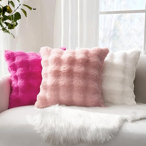 MIULEE Plüsch Kissenbezug 40x40 cm Kissenbezüge Flauschig Kissen Sofakissen Fell Beide Seiten Kurze Wolle Dekokissen Luxus Square Kissenhülle für Sofa für Schlafzimmer Waschbar Deko Weiß 2er Set