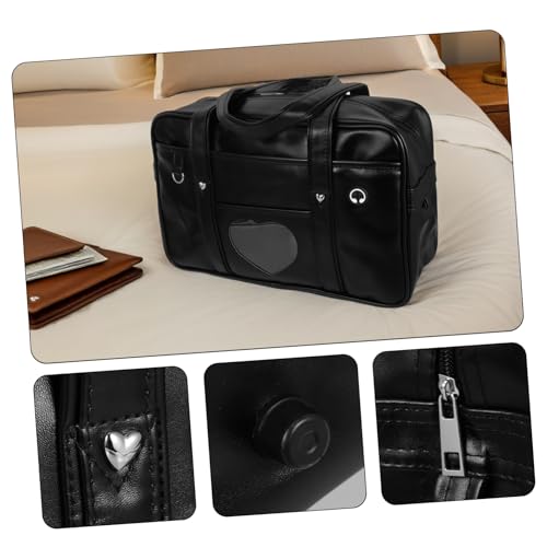 STOBOK Waterproof Tote Bag Faux Leather Case Japanese Style Lovely Heart School Bag Large Capacity Handbag for Work Travel3