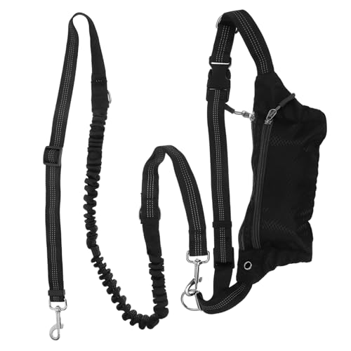 HAPINARY Hands Dog Waist Leash Kit with Elastic Bungee Leash and Waist Pack for Running Jogging and Training Design Black Random Zipper