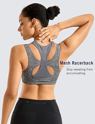 Image of SYROKAN Women's Double Straps Racerback Sports Bra | High Impact, Mesh Racerback, One-Piece Molded Cups, Wireless, Front Mesh Panel, Full Coverage