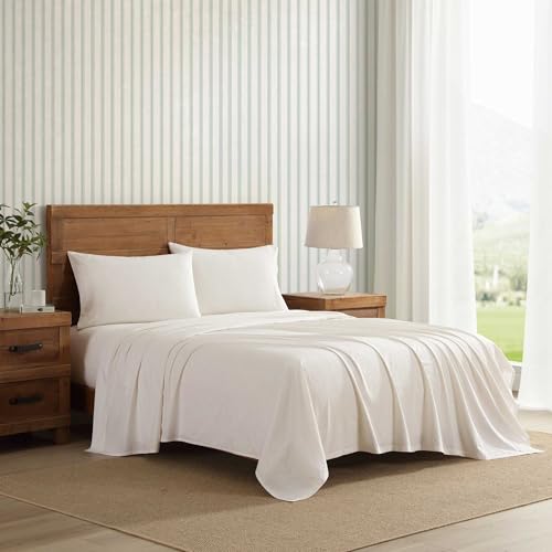 Image of Laura Ashley - King Sheet Set, Crisp & Cool Cotton Percale Bed Sheets, Deep Pockets, Bedding with Matching Fitted Sheet & Pillowcases (Chelsie Vine Yellow)