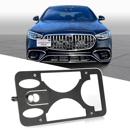 No Drill Front Bumper License Plate Mount Compatible with Mercedes-Benz S-Class AMG/Base 2021-2025 Front Tow Hook License Plate Mounting Bracket Holder Car License Plate Frames Accessories Kit