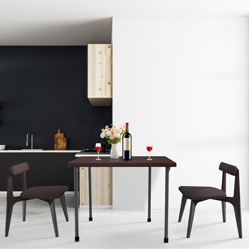 Image of Kasunpul 34 inch Folding Table, Portable Square Folding Card Table with Collapsible Legs & Carrying Handle, Plastic Tables for Camping,Picnic, Office, Party, Brown | Sturdy plastic card table, space saving after folded, lightweight for camping, picnic, party, gatherings & daily office use
