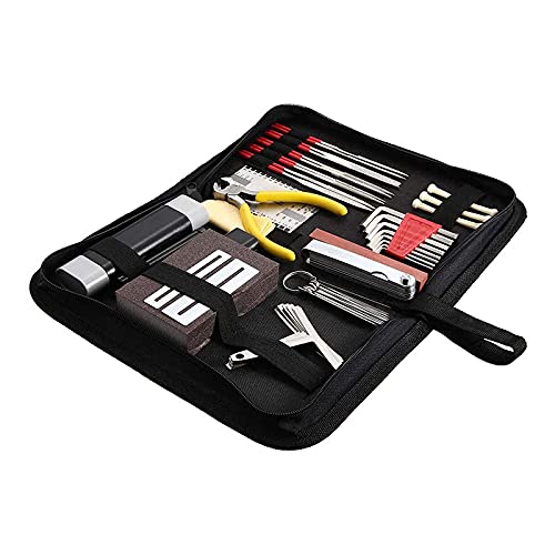 NOBONU ギターツールキット、ファイルレンチ、弦距離定規、ワインダー、フレット、研磨修理部品セット42 in 1