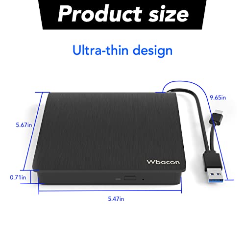 Wbacon Usb 3.0＆Type C External Dvd Drive Cd/Dvd +/-Rw Optical Drive,Slim Portable Dvd Cd Rom Rewriter Cd Burner For Laptop Desktop Pc Windows 11/10/7 Mac Os Linux Os #TOP7
