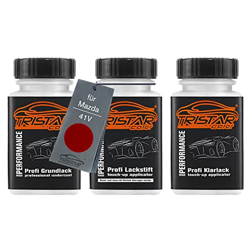 TRISTARcolor Autolack Lackstift Set für Mazda 41V Soul Red Metallic/Rubinrot Metallic Grundlack Basislack Klarlack je 50ml